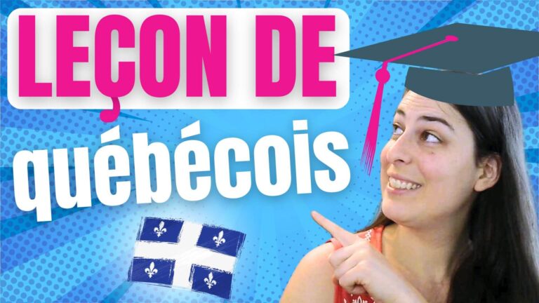 Une femme avec un chapeau universitaire pointe le titre "leçon de québécois"